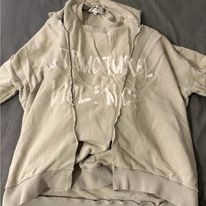 Distressed Beige Graphic Hoodie